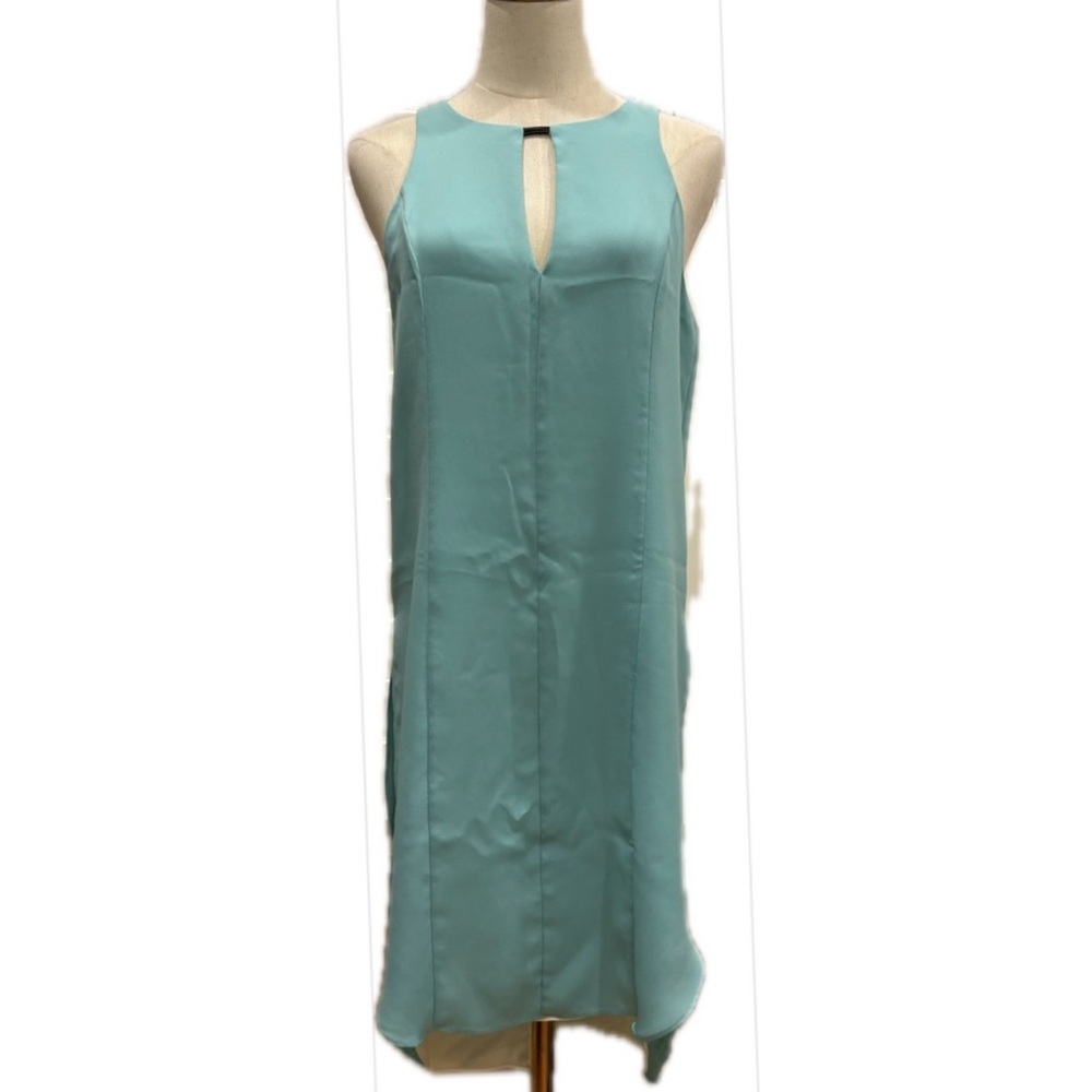 Rag & Bone NWOT Sleeveless Teal Straight Dress Leather Accent Keyhole Neckline 6